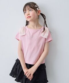 ANY / エニィ カットソー | 【綿100%】肩リボン×ラインストーンロゴ 半袖Tシャツ