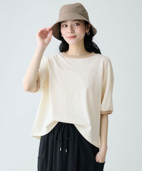 ANY / エニィ カットソー | リンガーTシャツ（エクリュ×ベージュ）