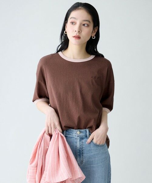 ANY / エニィ カットソー | リンガーTシャツ（ブラウン×ピンク）