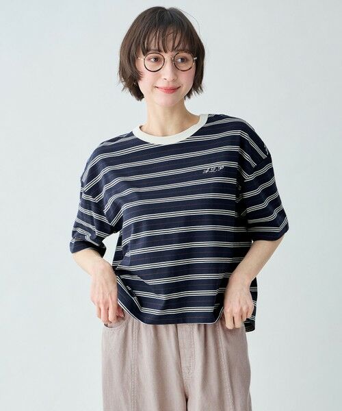 ANY / エニィ カットソー | リンガーTシャツ（ネイビーボーダー）