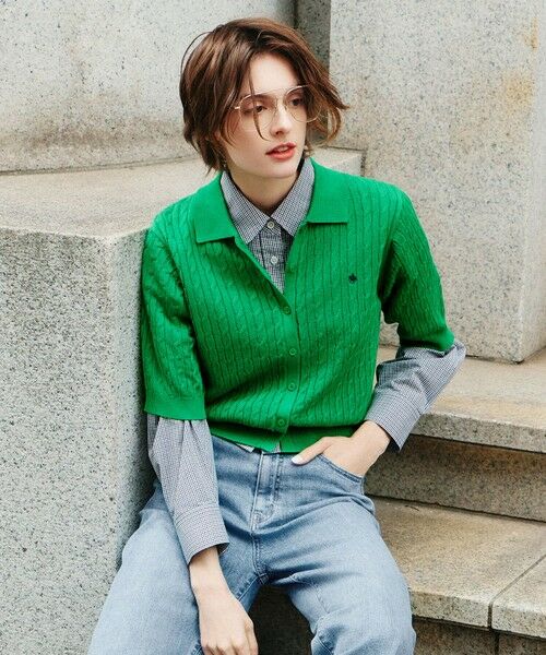 ANY / エニィ ニット・セーター | 【POLO BCS別注】ケーブルニットポロ（グリーン）
