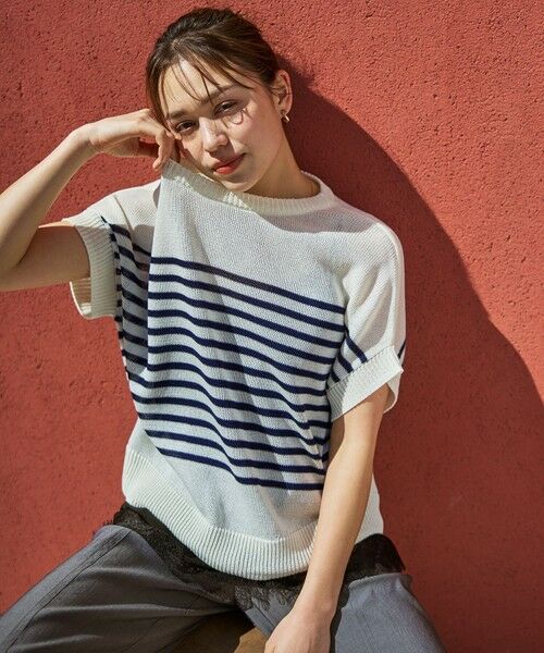ANY / エニィ ニット・セーター | ラミータッチオーバーニット（オフ×ネイビーボーダー）
