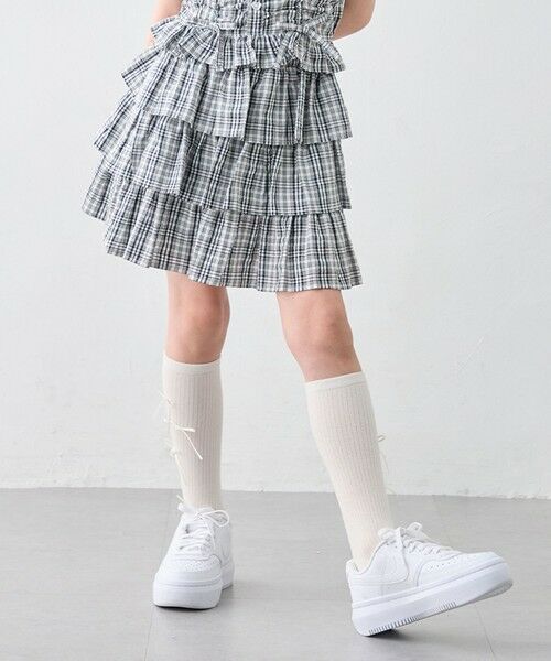 ANY / エニィ ミニ・ひざ丈スカート | 【洗濯機可能】ティアード チェックスカパン（ブラック）