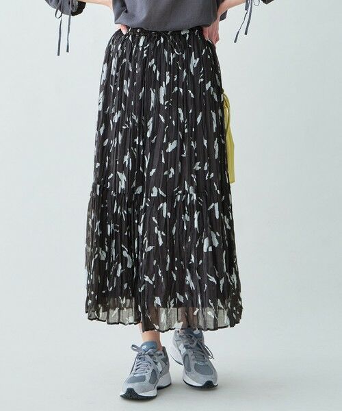 ANY / エニィ ミニ・ひざ丈スカート | アートドットプリントスカート（スレートベース）