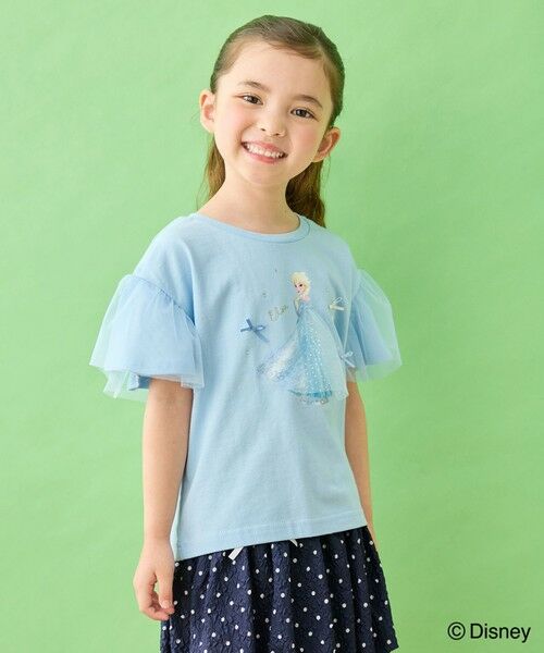 ANY / エニィ カットソー | 【ディズニー/FROZEN】【綿100%】袖チュール Tシャツ（サックスブルー（「エルサ」））