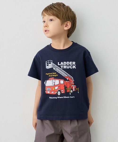 ANY / エニィ カットソー | 【洗濯機可能】はたらく車プリント 半袖Tシャツ(ネイビー)