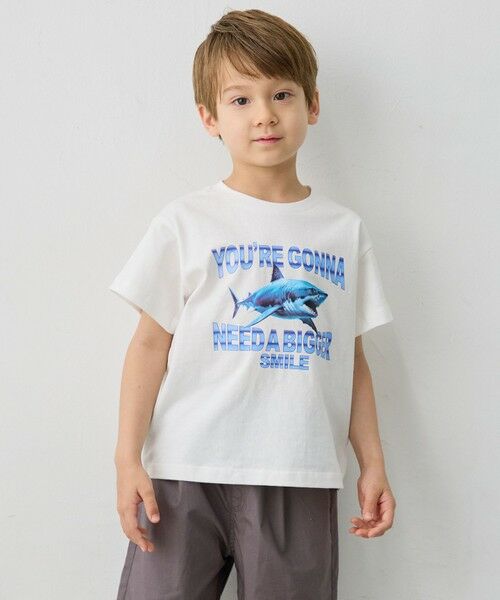ANY / エニィ カットソー | 【洗濯機可能】サメプリント 半袖Tシャツ(オフホワイト)