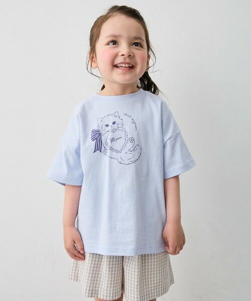 ANY / エニィ カットソー | 【綿100%/接触冷感】ひんやり オーバーサイズ アニマルTシャツ（サックスブルー×ネコ）