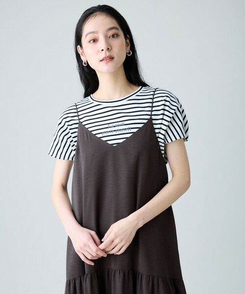 ANY / エニィ カットソー | ANYファンクションワイドフレンチスリーブTシャツ（オフ×ブラックボーダー）