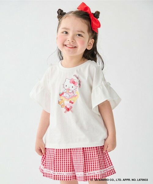 ANY / エニィ カットソー | 【サンリオキャラクターズ×ANY KIDS】ひんやり ファンシーフリル袖Tシャツ（ハローキティ×オフホワイト）