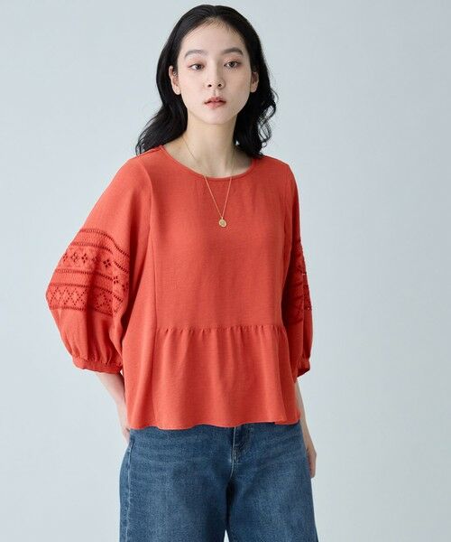 ANY / エニィ シャツ・ブラウス | 刺繍スリーブブラウス（オレンジ）