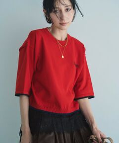 ANY / エニィ ニット・セーター | コットンブレンドハーフスリーブロゴニット