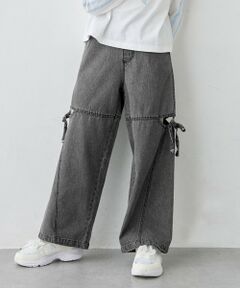 ANY / エニィ デニムパンツ | サイドスリット リボンワイドデニムパンツ