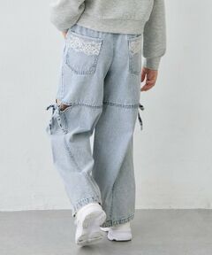 ANY / エニィ デニムパンツ | サイドスリット リボンワイドデニムパンツ