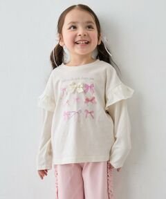 ANY / エニィ カットソー | 【綿100％】肩フリル ガーリープリント 長袖Tシャツ