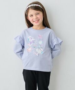 ANY / エニィ カットソー | 【綿100％】肩フリル ガーリープリント 長袖Tシャツ