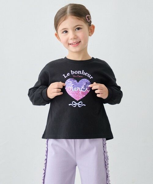 ANY / エニィ カットソー | 【綿100％】ミラクルスパンコール 長袖Tシャツ（ブラック（ハート））