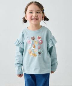 ANY / エニィ カットソー | 【綿100％】肩フリル ガーリープリント 長袖Tシャツ