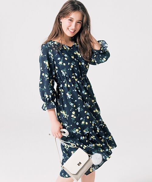 セール 洗える オータムフルールプリント ワンピース ミニ丈 ひざ丈ワンピース Any Sis エニィスィス ファッション通販 タカシマヤファッションスクエア