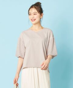 【UVケア】マテリアルコンビ天竺 バルーンスリーブ Tシャツ