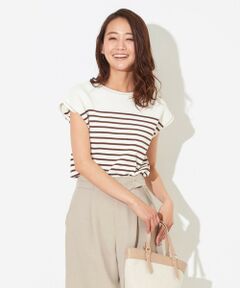 ANY SIS / エニィスィス ニット・セーター | 【セットアップ可】ガーターコンビフレンチスリーブボーダー トップス