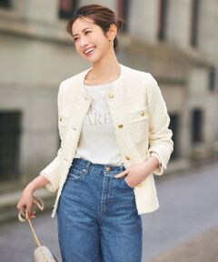 ANY SIS / エニィスィス ノーカラージャケット | ツイードノーカラーミドル ジャケット