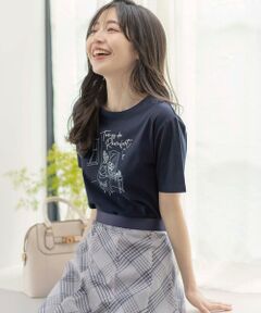 線画×刺繍ロゴ Tシャツ