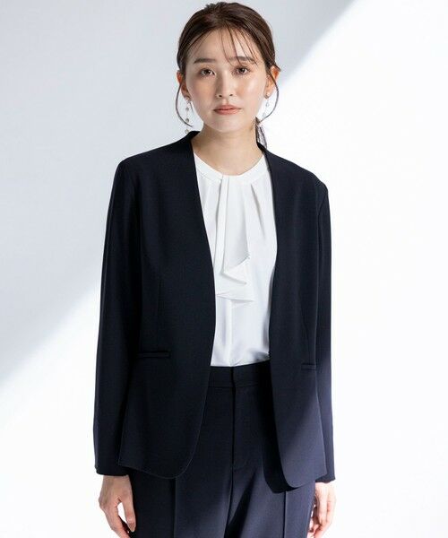 ANY SIS / エニィスィス ノーカラージャケット | 【洗える】セレモニーダブルクロス カラーレス ジャケット | 詳細1