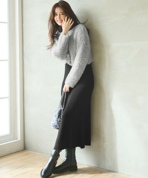 uhr ワンピース　3-4y チャコール 洗える】プリントジャガードストレッチ ワンピース （ロング