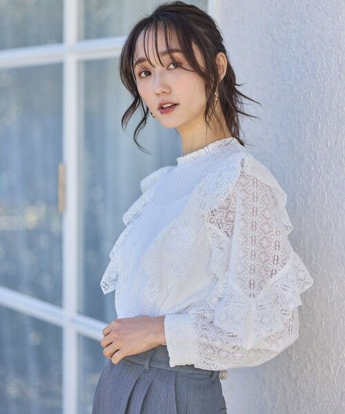 セール】 【洗える】ラッフルレース トップス （シャツ