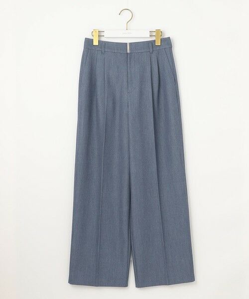 【新品】 Sサイズ トレンド ワイドパンツ ブルー 夏仕様 軽量シャンブレー フレアスリット パンツ ワイドパンツ[品番：BSRW0000958