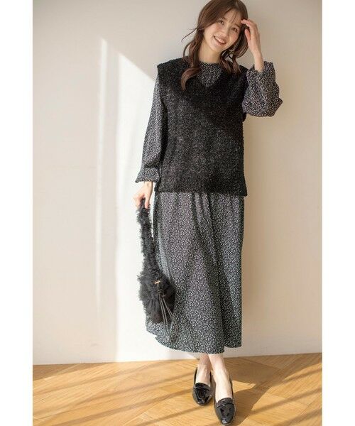 any SiS/エニィスィス 【洗える】フラワープリントワンピース × ニットベスト セット ブラック系 1 any SiS/エニィスィス 【洗える】フラワープリントワンピース × ニットベスト セット ブラック系 1