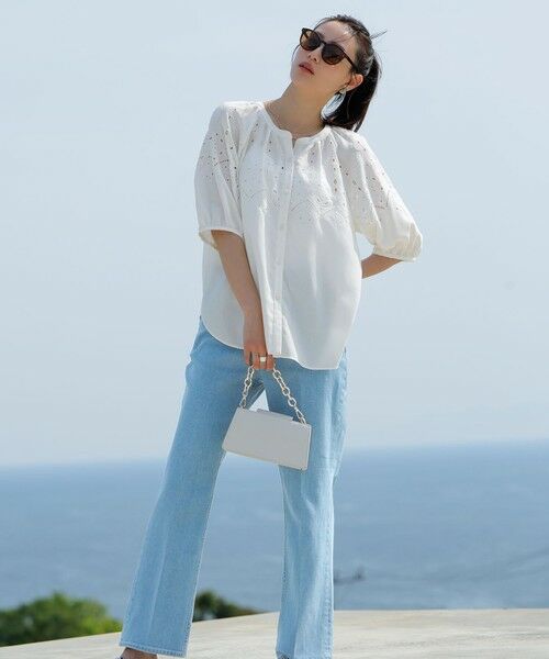 any SiS/エニィスィス 【美Denimシリーズ】センタープレスセミフレア デニム ブリーチインディゴ 1 any SiS/エニィスィス 【美Denimシリーズ】センタープレスセミフレア デニム ブリーチインディゴ 1