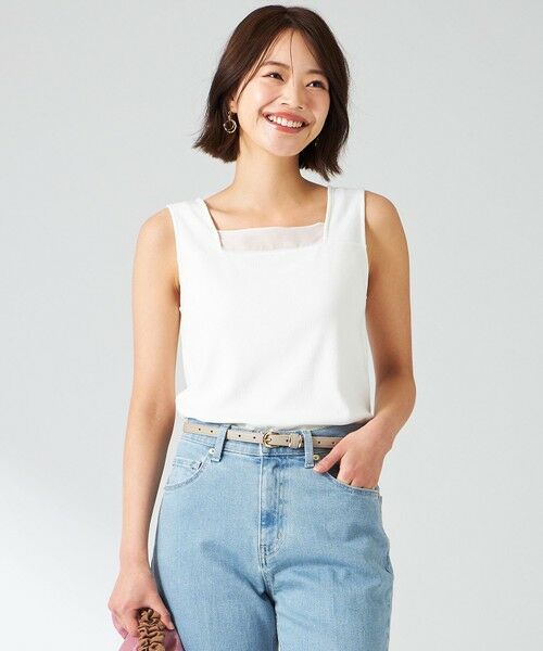 any SiS/エニィスィス 【洗える】シアーコンビスクエアネック タンクトップ オフ 2 any SiS/エニィスィス 【洗える】シアーコンビスクエアネック タンクトップ オフ 2