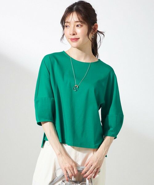 ANY SIS/エニィスィス 【撥水・汗ジミ防止・UVケア・洗える】スーピマスムース クロップド Tシャツ グリーン 2 ANY SIS/エニィスィス 【撥水・汗ジミ防止・UVケア・洗える】スーピマスムース クロップド Tシャツ グリーン 2