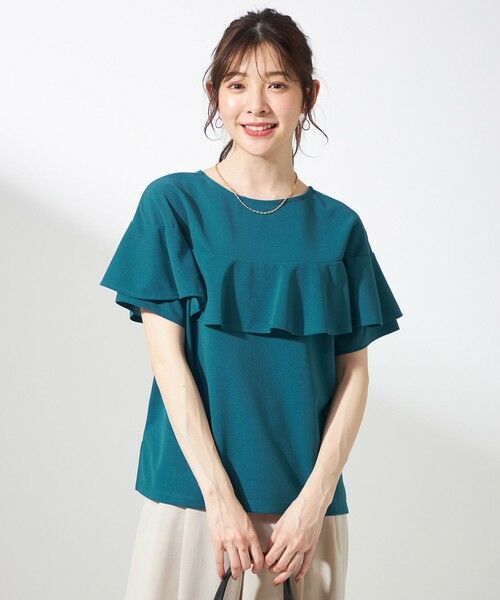 ANY SIS/エニィスィス 【前後着用・UVケア・洗える】2WAYジョーゼットジャージーフリル カットソー グリーン 2 ANY SIS/エニィスィス 【前後着用・UVケア・洗える】2WAYジョーゼットジャージーフリル カットソー グリーン 2