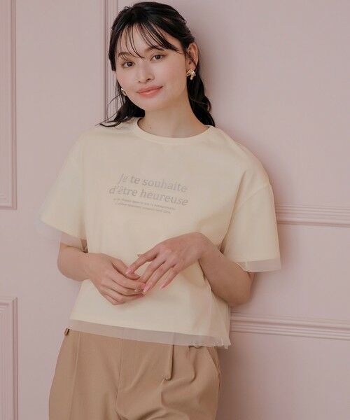 ANY SIS/エニィスィス 【洗える】シアーチュールロゴ Tシャツ アイボリー 2 ANY SIS/エニィスィス 【洗える】シアーチュールロゴ Tシャツ アイボリー 2