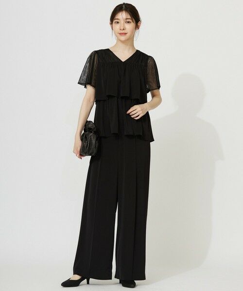 ANY SIS / エニィスィス セットアップ | 【洗える】ティアードトップス×ワイドパンツSET(ブラック)