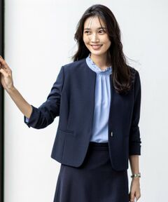 【極美品】高島屋 アトラエル ノーカラージャケット レディース M〜L相当 極美品】高島屋 アトラエル ノーカラージャケット レディース M
