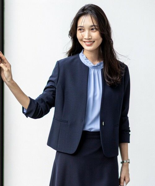 ANY SIS/エニィスィス 【WEB限定・UVカット・アンチピリング】ウーステッドエステル クルーネック ジャケット ネイビー S ANY SIS/エニィスィス 【WEB限定・UVカット・アンチピリング】ウーステッドエステル クルーネック ジャケット ネイビー S