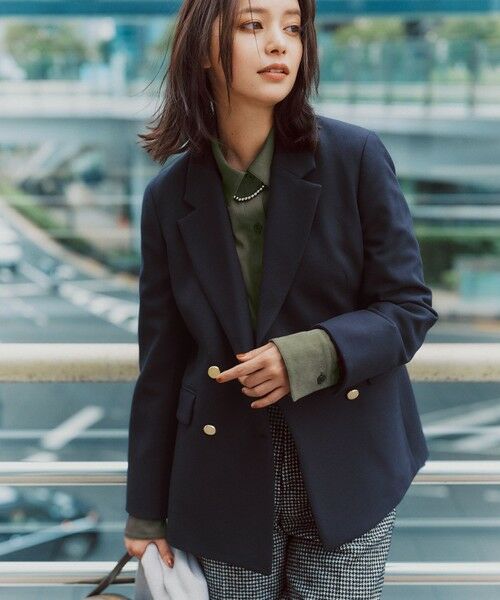 ANY SIS ネイビー テーラードジャケット UVカット・アンチピリング・洗える】ウーステッドエステル