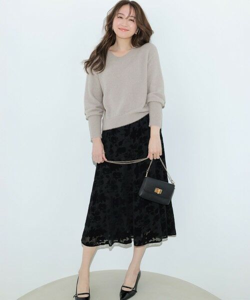 ANY SIS / エニィスィス セットアップ | 【2SET】フェザー ニット × フロッキー スカート(ライトグレー×ブラック)