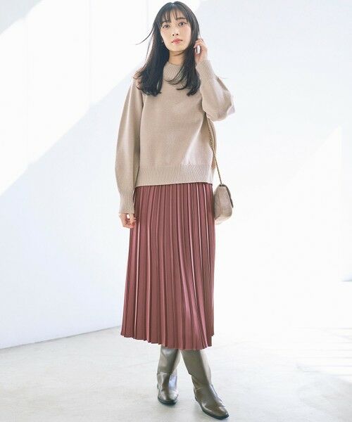 ANY SIS / エニィスィス セットアップ | 【2SET】ボリューム ニット×プリーツ スカート セット(グレージュ×ピンク)