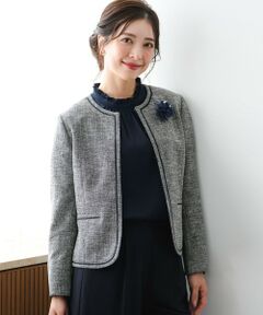 ANY SIS / エニィスィス ノーカラージャケット | ライトストレッチ ツイード ジャケット