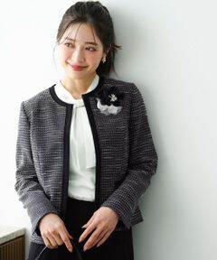 ANY SIS / エニィスィス ノーカラージャケット | リップルボーダーストレッチ ジャケット