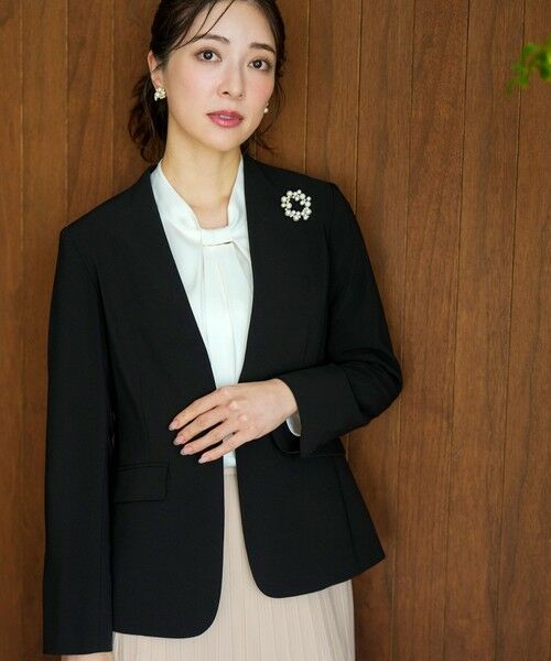 ANY SIS / エニィスィス ノーカラージャケット | セレモニーダブルクロス カラーレス ジャケット（ブラック）