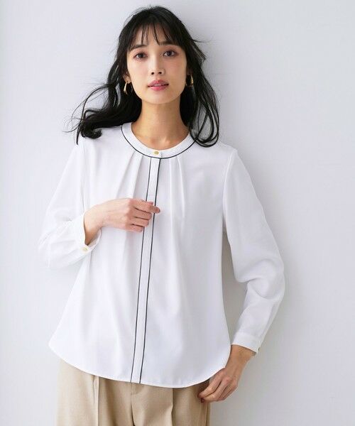 ANY SIS / エニィスィス シャツ・ブラウス | フロントタックバイカラー ブラウス（オフ×ブラック）