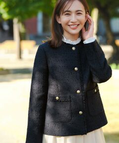 ANY SIS / エニィスィス ノーカラージャケット | ノーカラーフリンジツイード ジャケット