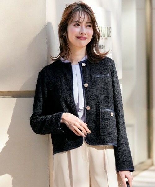 ANY SIS / エニィスィス ノーカラージャケット | ネップツイード ジャケット（ネイビー）