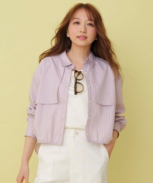 ANY SIS / エニィスィス シャツ・ブラウス | クロップドヨークハオリ シャツ（ラベンダーストライプ）